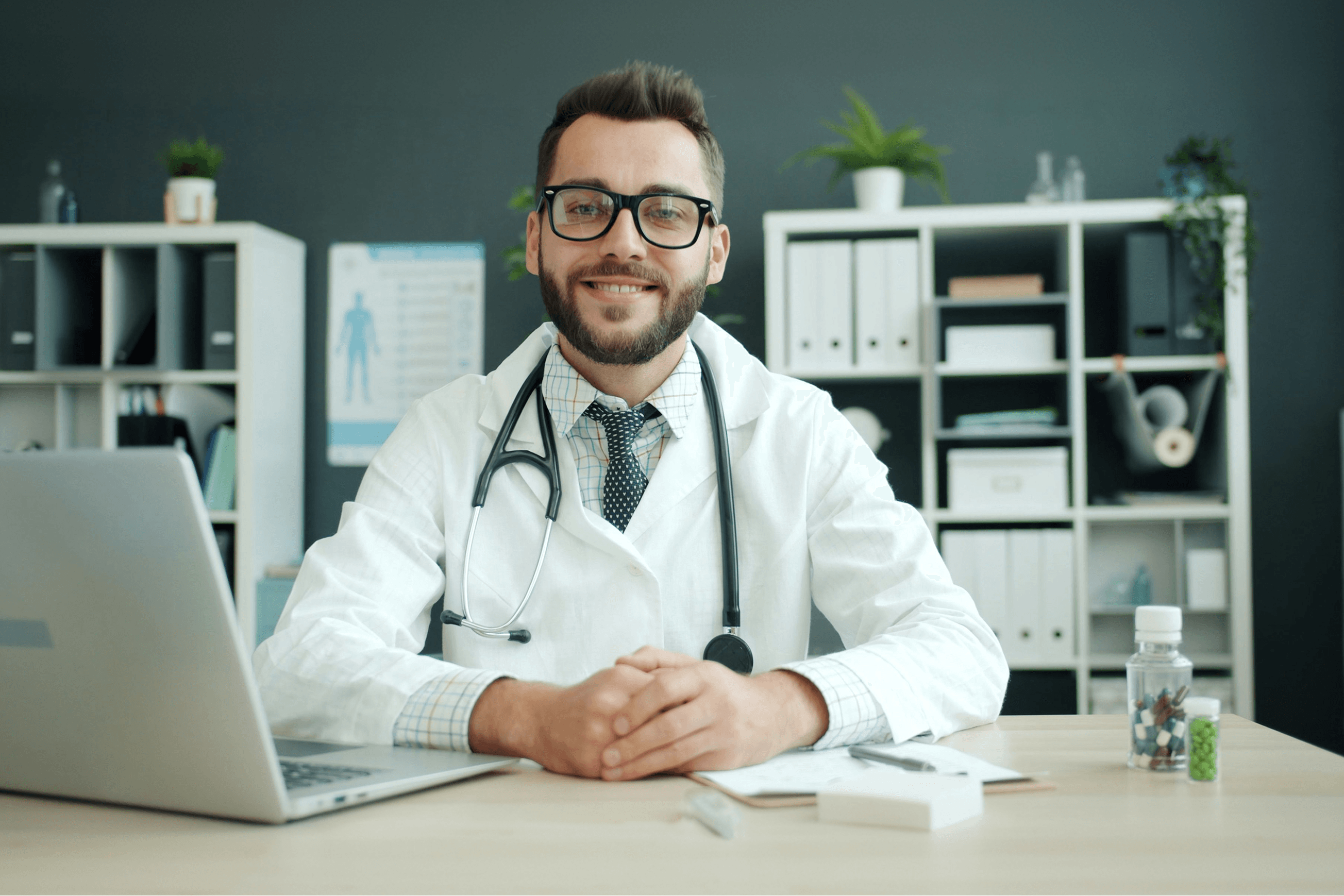 Licensed doctor providing an online healthcare consultation in Europe